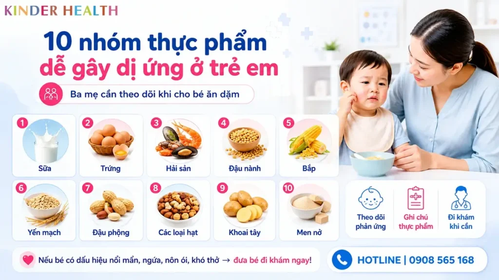 10 nhóm thực phẩm dễ gây dị ứng ở trẻ em khi ăn dặm