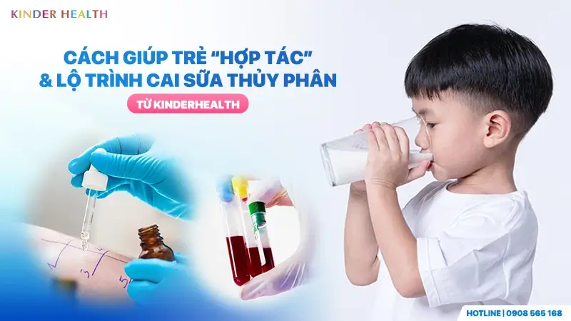 Bé trai tự giác uống sữa và xét nghiệm dị ứng đánh giá lộ trình cai sữa thủy phân