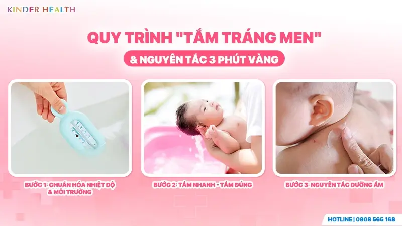 Đo nhiệt độ nước, tắm nhanh và bôi kem dưỡng ẩm giúp giảm mẩn ngứa cho trẻ.