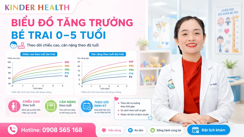 Biểu đồ tăng trưởng bé trai từ 0 đến 5 tuổi chuẩn WHO