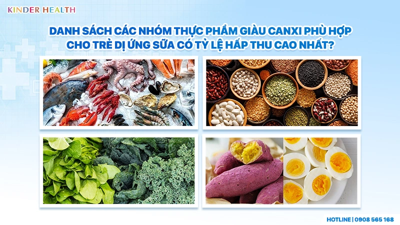 Danh sách các nhóm thực phẩm giàu canxi phù hợp cho trẻ dị ứng sữa có tỷ lệ hấp thu cao nhất?