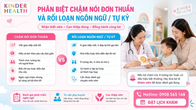 Phân biệt chậm nói đơn thuần và rối loạn ngôn ngữ ở trẻ