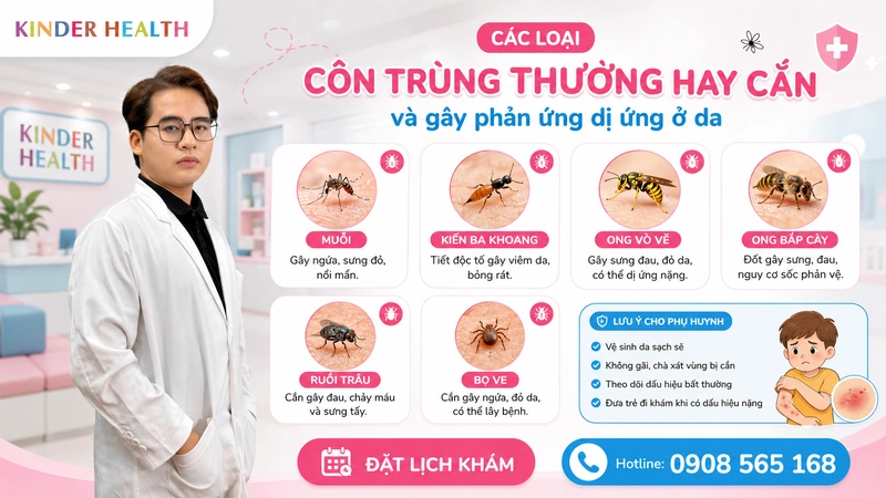 giới thiệu các loại côn trùng thường hay cắn và gây phản ứng dị ứng ở da trẻ em