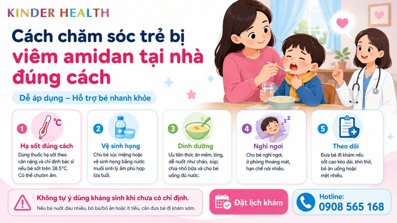 Phụ huynh nên làm gì ngay để chăm sóc trẻ bị viêm amidan tại nhà đúng cách?