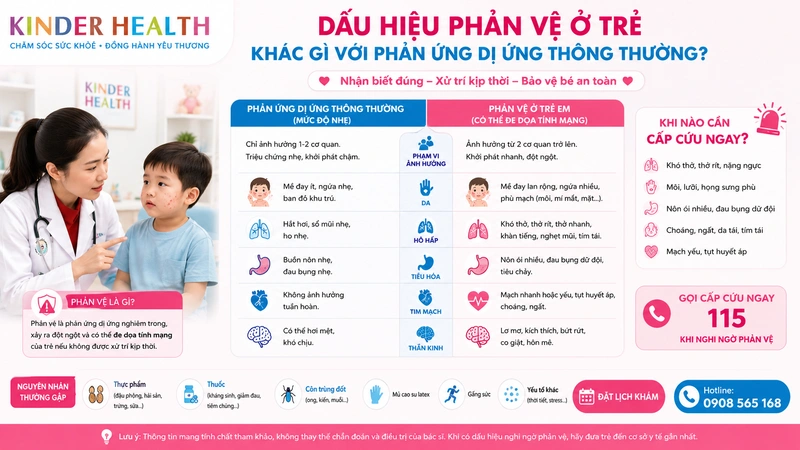 Dấu hiệu phản vệ ở trẻ khác gì với phản ứng dị ứng thông thường?