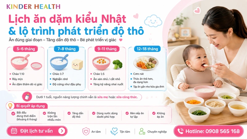 Lịch ăn dặm kiểu Nhật và lộ trình phát triển độ thô