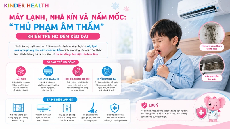 mối liên hệ giữa máy lạnh, nhà kín, nấm mốc và tình trạng ho đêm kéo dài ở trẻ