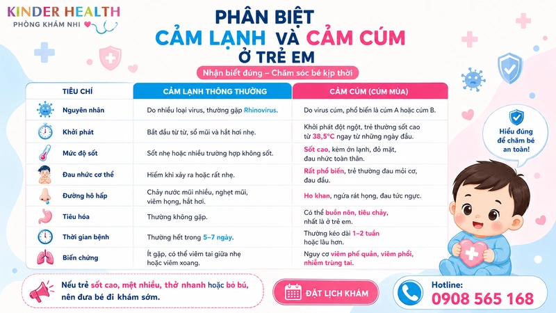 Phân biệt cảm cúm (Cúm mùa) và cảm lạnh ở trẻ em