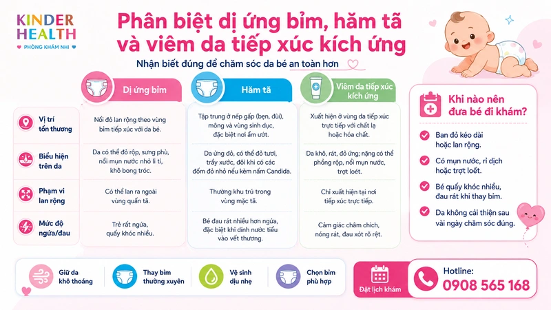 Phân biệt dị ứng bỉm, hăm tã và viêm da tiếp xúc kích ứng