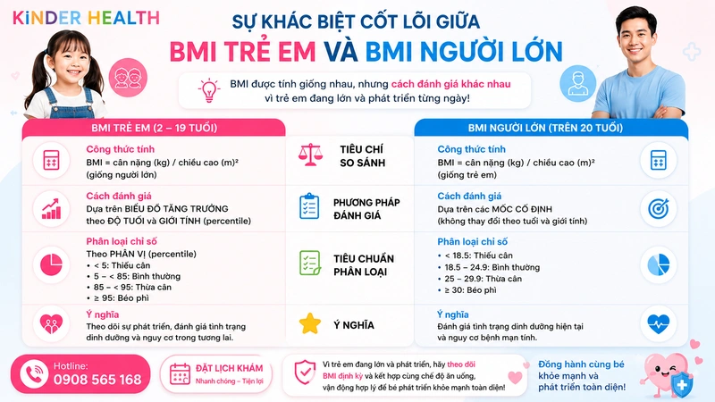 Sự khác biệt giữa chỉ số BMI trẻ em và BMI người lớn