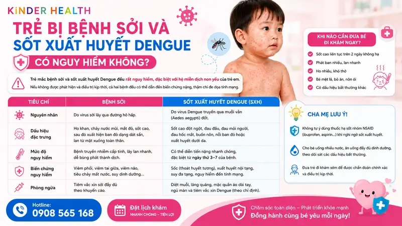 Trẻ bị bệnh sởi và sốt xuất huyết Dengue có nguy hiểm không?