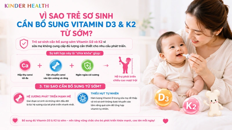 Vì sao trẻ sơ sinh cần bổ sung Vitamin D3 K2 từ sớm?